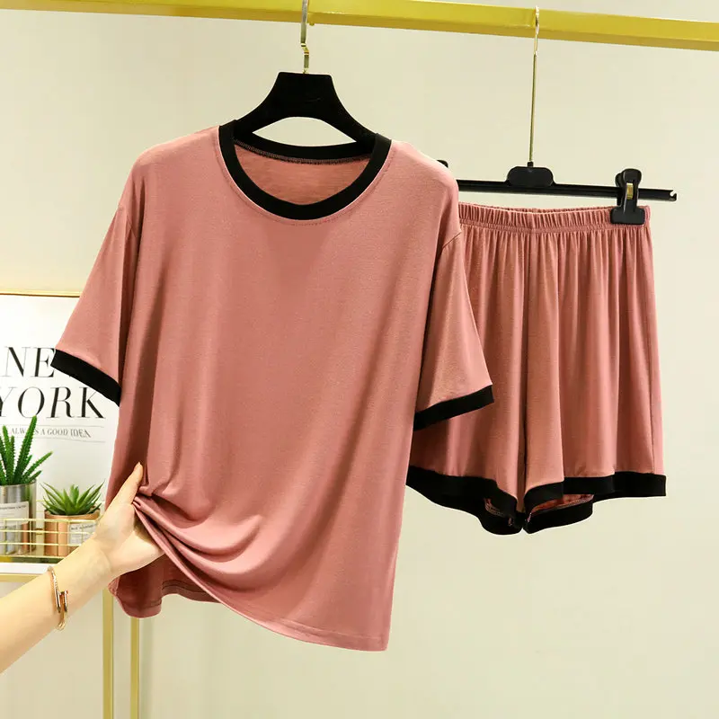Summer Modal Pajamas Set Short Sleeve T-shirt Shorts 2Piece/Set Sexy Pyjama Big Size Mom Homewear Cozy Plus Mom New Sleepwear