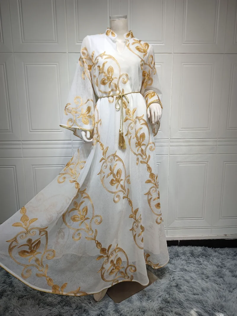 Eid Muslim Abaya Women Dress Embroidery Stand Collar Prayer Morocco Party Abayas Gowns Dubai Arabic Kimono Robe Vestidos 2023