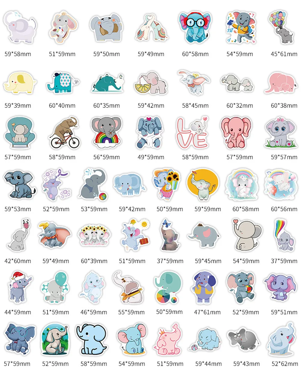 

10/50Pcs Cute Cartoon Elephant Stickers Waterproof Vinyl for Laptop Guitar Car Skateboard Fridge Luggage Graffiti Anime Stickers