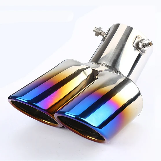 

Universal 62mm Car Exhaust Trim Muffler Pipe Tail Curved Double Outlet Stainless Steel Interface Car Decoration Chrome Tail Pipe