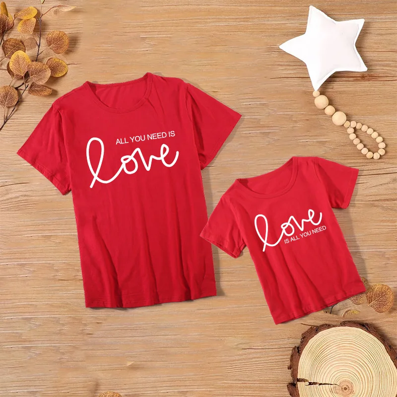 

Valentine's day red shirt mother and girl cool and comfortable mother women's tee 7NBV