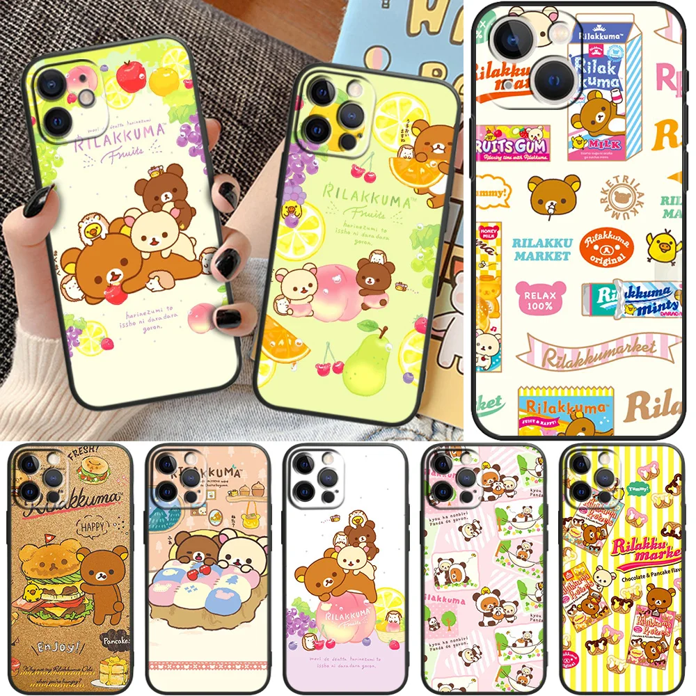 

Love Cute Rilakkuma For Apple iPhone11 12 13 Pro Mini X XR XS Max 7 8 Plus Black Matte Drop Resistant Silicone Soft Phone Case