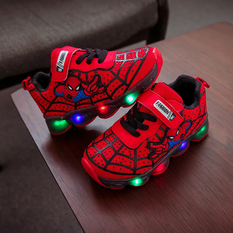 

Модные детские повседневные туфли Marvel Disney, крутые Детские кроссовки «Человек-паук», крутая обувь для отдыха со светодиодной подсветкой для ...