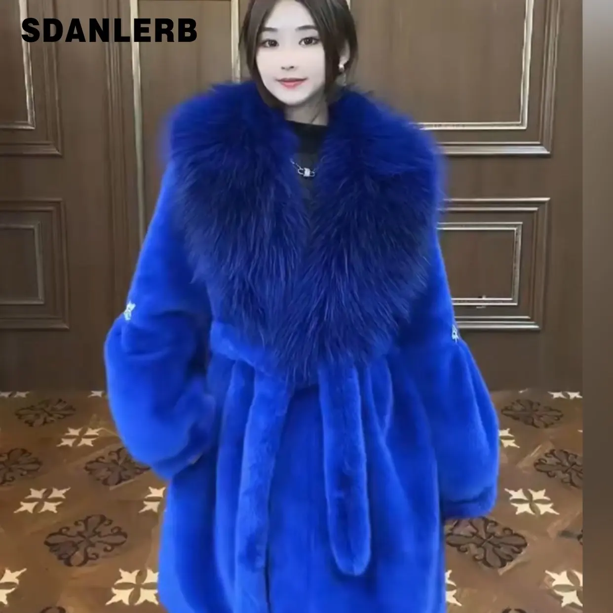 New Imported Fox Fur Mink Fur Jacket Long-Sleeved Women's Mid-Length Winter Warm and Slimming Fashion Solid Color Fur Coat