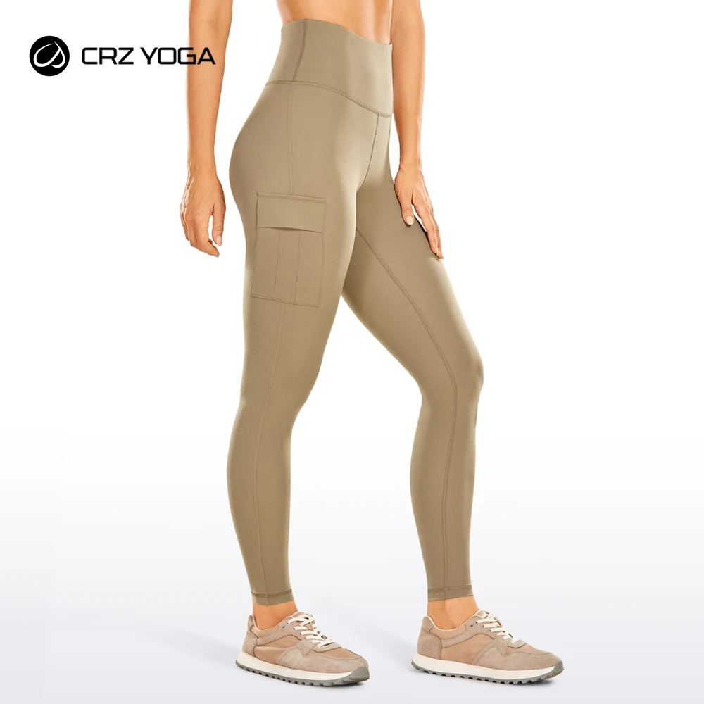 CRZ YOGA Women's Cargo Leggings 25 Inches - Naked Feeling Soft - High Waisted Yoga Pants with Pockets