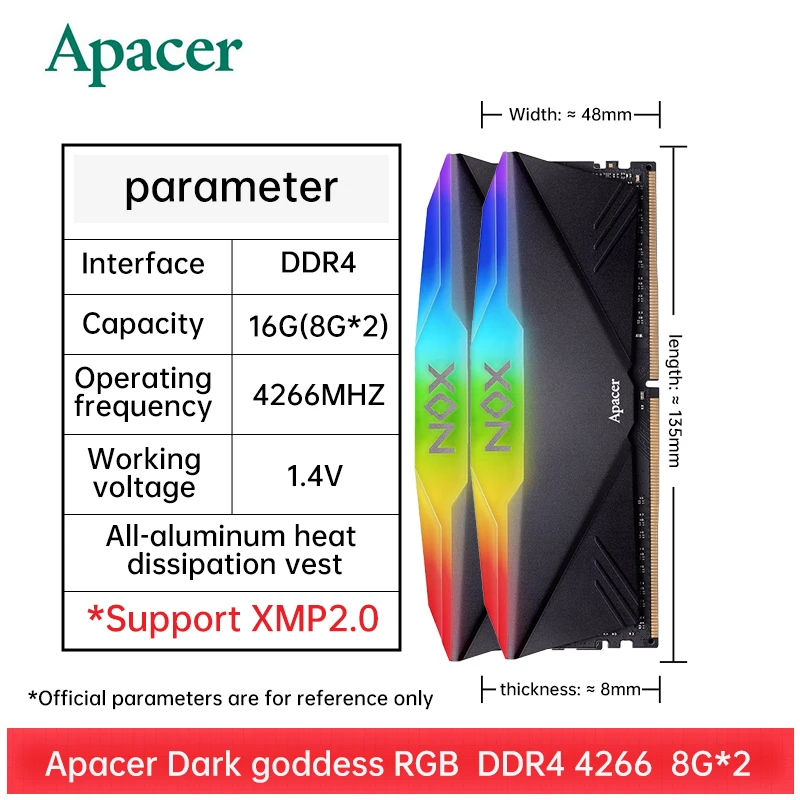 

Apacer NOX RGB DDR4 RAM RAM 8GB 16GB 32GB 3200/3600/4266MHz DIMM Original Desktop Gaming Memory Support Motherboard DDR4