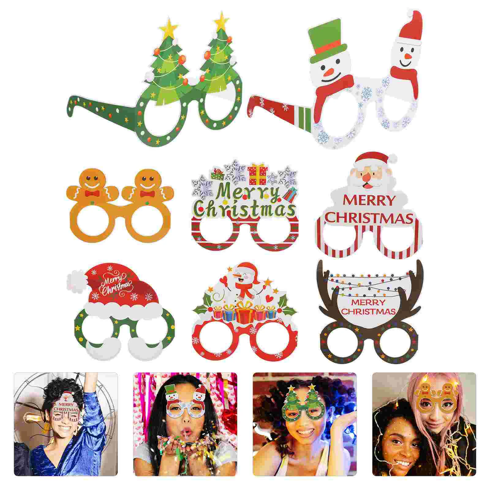 

8pcs Christmas Eyeglasses Xmas Party Eyewear Props Christmas Theme Eyeglasses