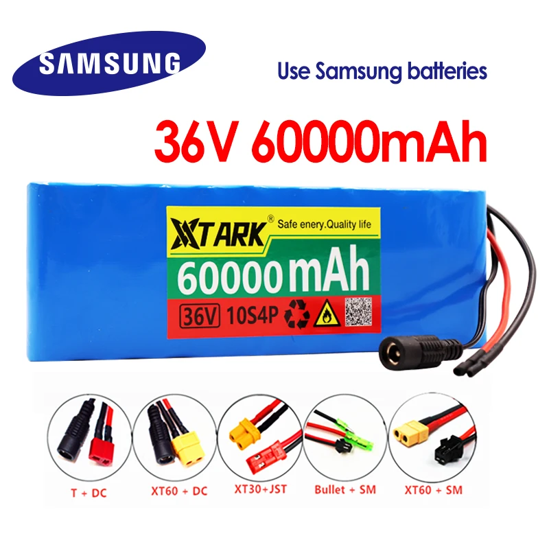 

Samsung 100% original 36V 10s4p 60Ah 36V 18650 1000W 42V 60000mah battery for electric bike + BMS + 42V 2A charger