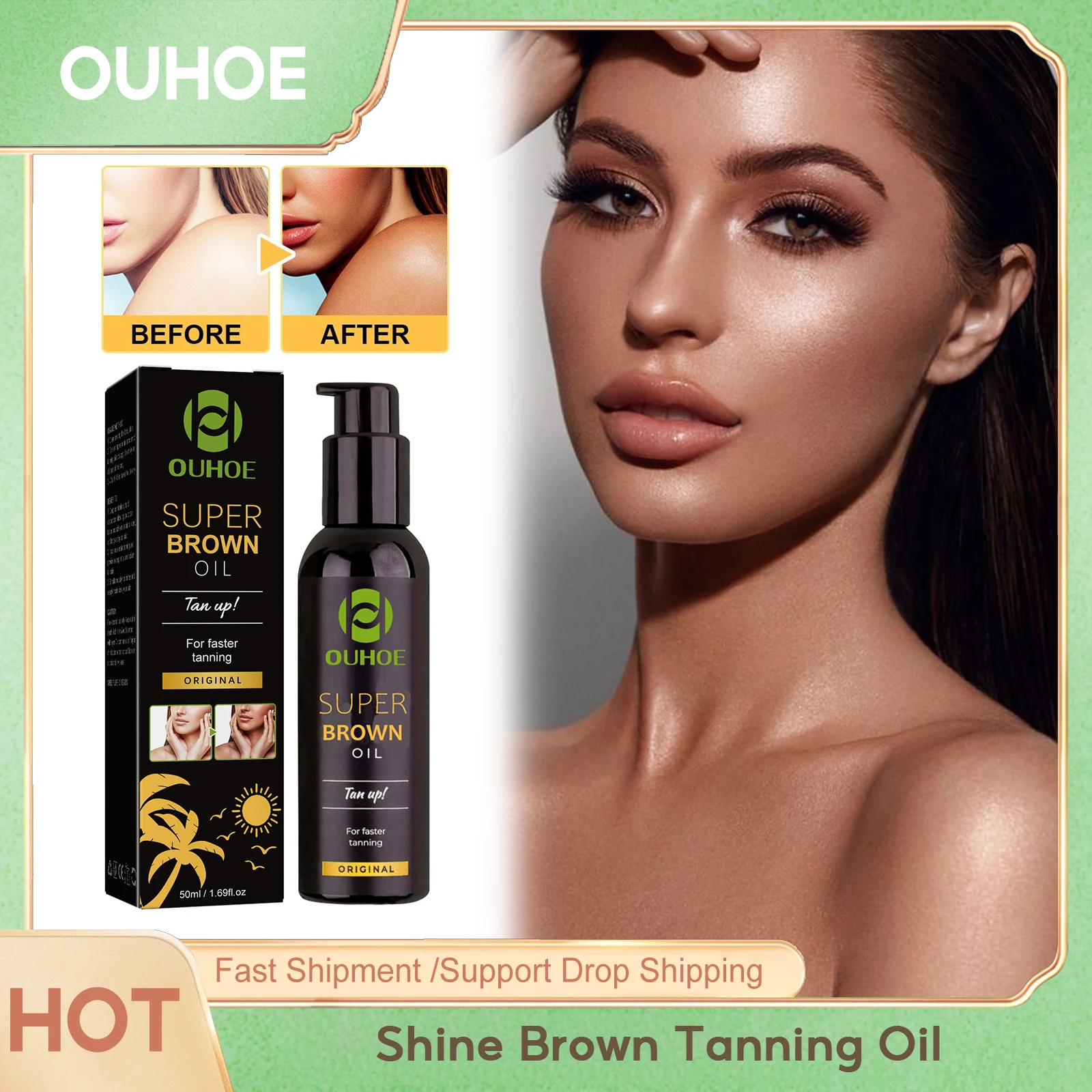 

Shine Brown Tanning Oil Sunless Self Tanning Body Bronzer Summer Beach Sexy Solarium Powerful Natural Tanning Boosting Oil 50ml