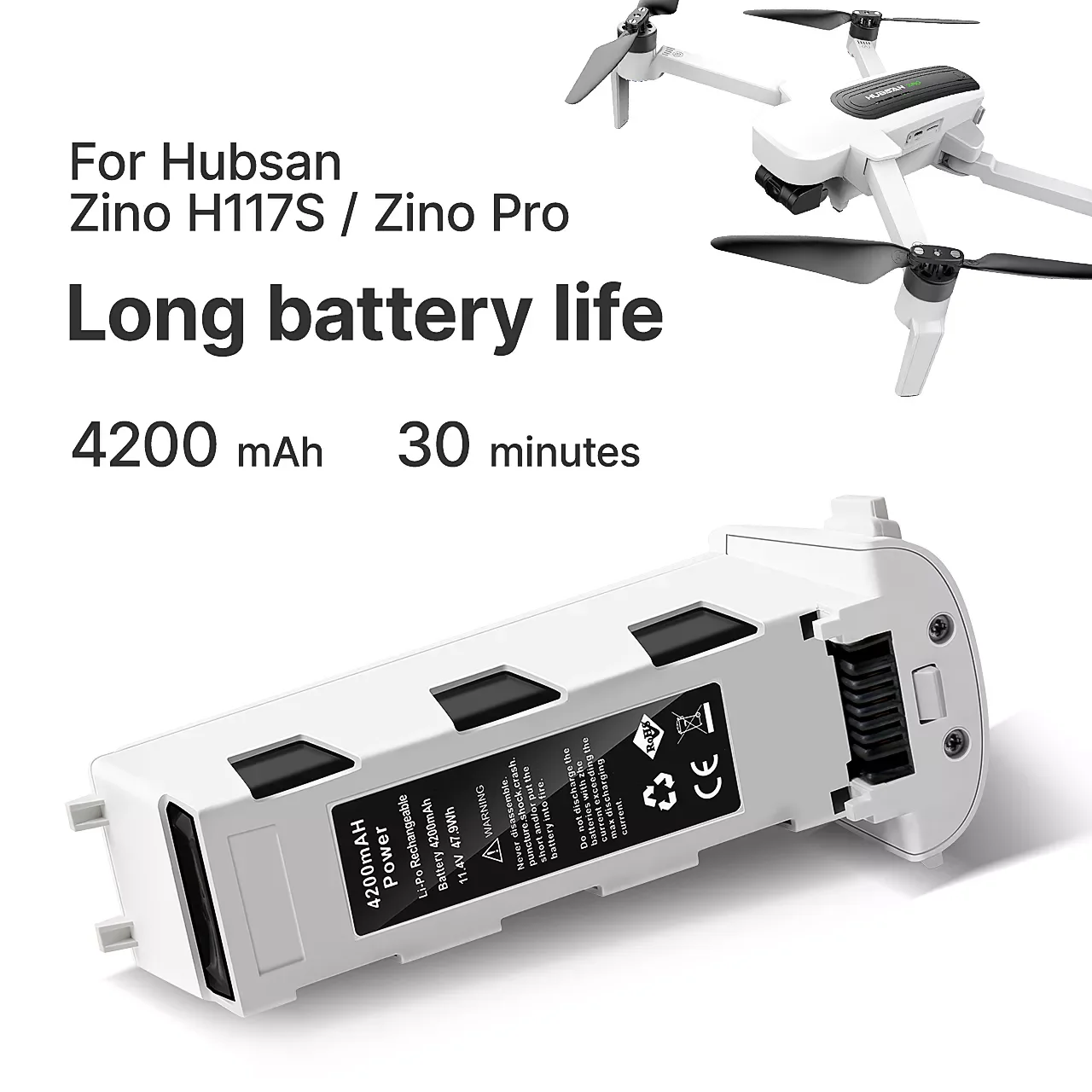 

Аккумулятор для квадрокоптера Hubsan H117S Zino, 11,4 в, 4200 мАч