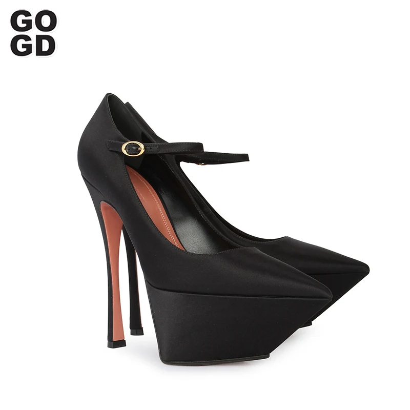 

GOGD Brand Fashion Women Platform Pumps New Design Luxury Shoes Thin Heels Pointed Toe High Heels Large Size 43 Wedding Shoes