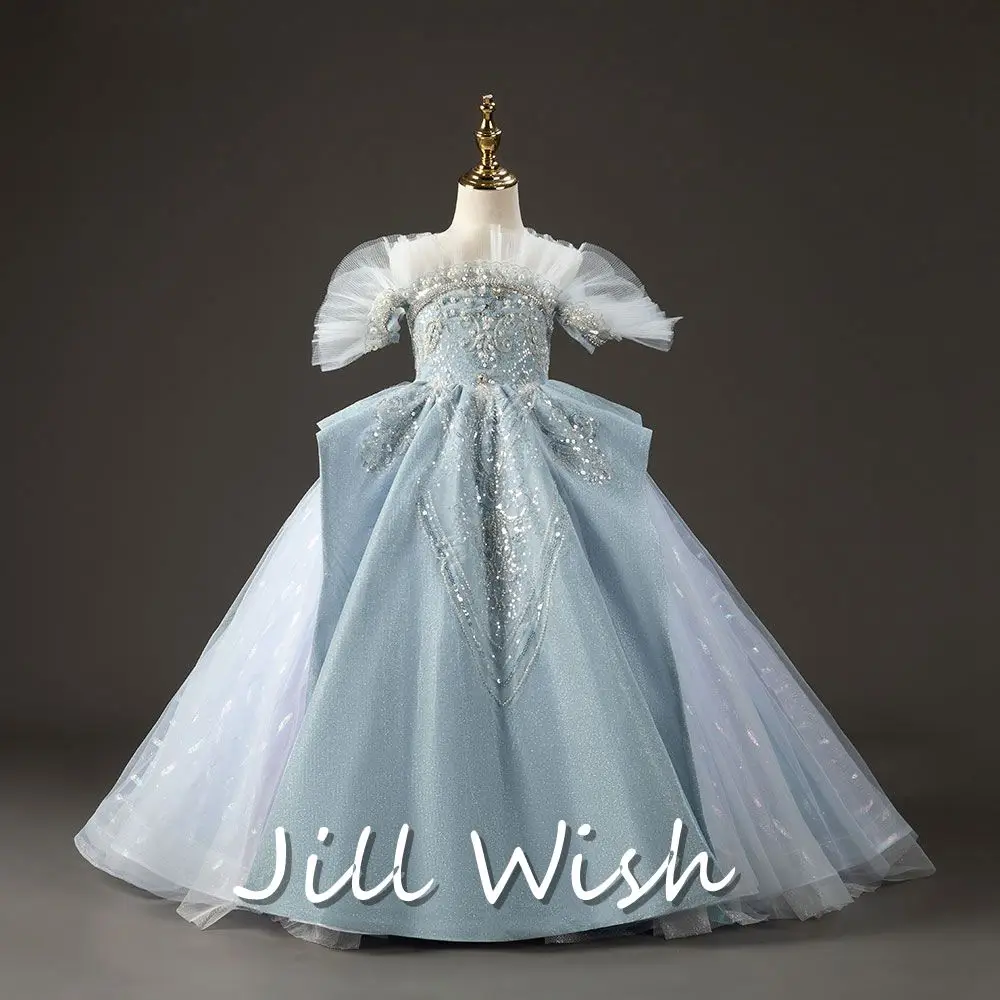 

Платье принцессы с жемчугом Jill Wish, платье небесно-голубого цвета с бисером, арабское платье для свадьбы, дня рождения, выступления, J014