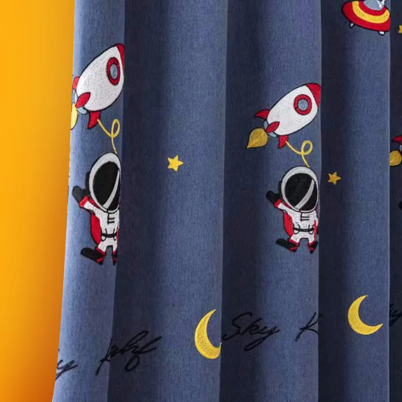

Children's boy's bedroom blackout sunscreen cartoon curtain astronaut spaceman blue embroidered bay window