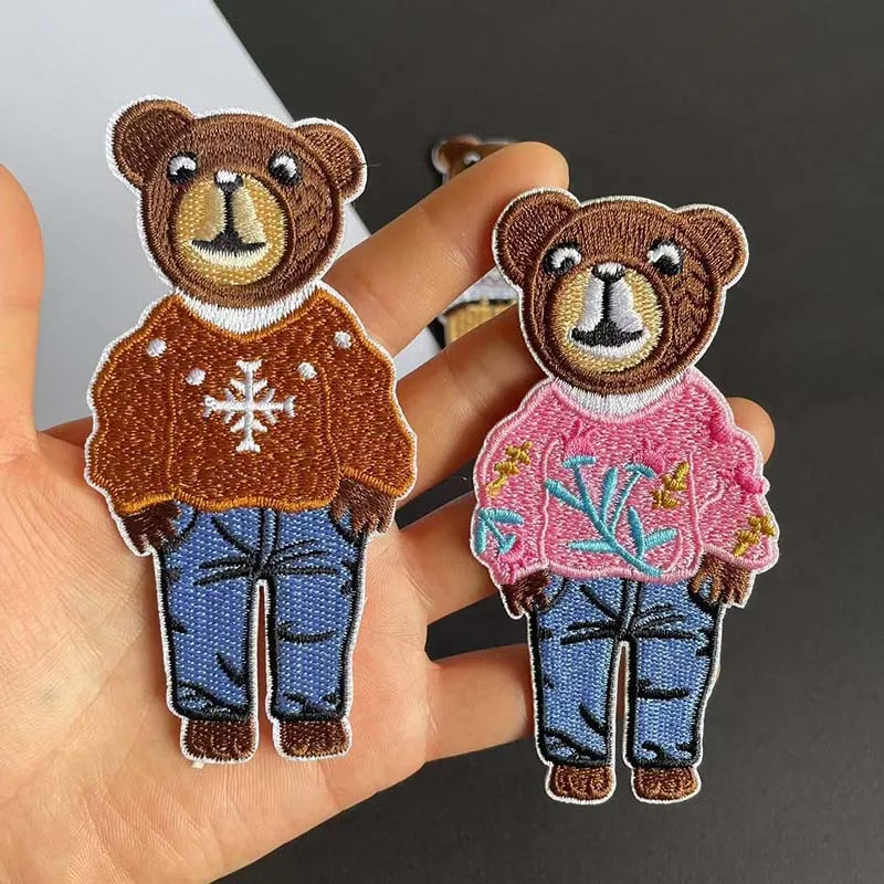 Вышитая самоклеящаяся нашивка с милым животным дизайном для ремонта одежды и