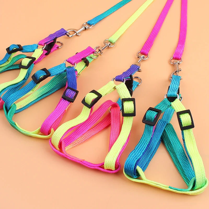 

Colorful Rainbow Pet Dog Collar Harness Leash Soft Walking Harness Lead Colorful and Durable Traction Rope Nylon 120cm