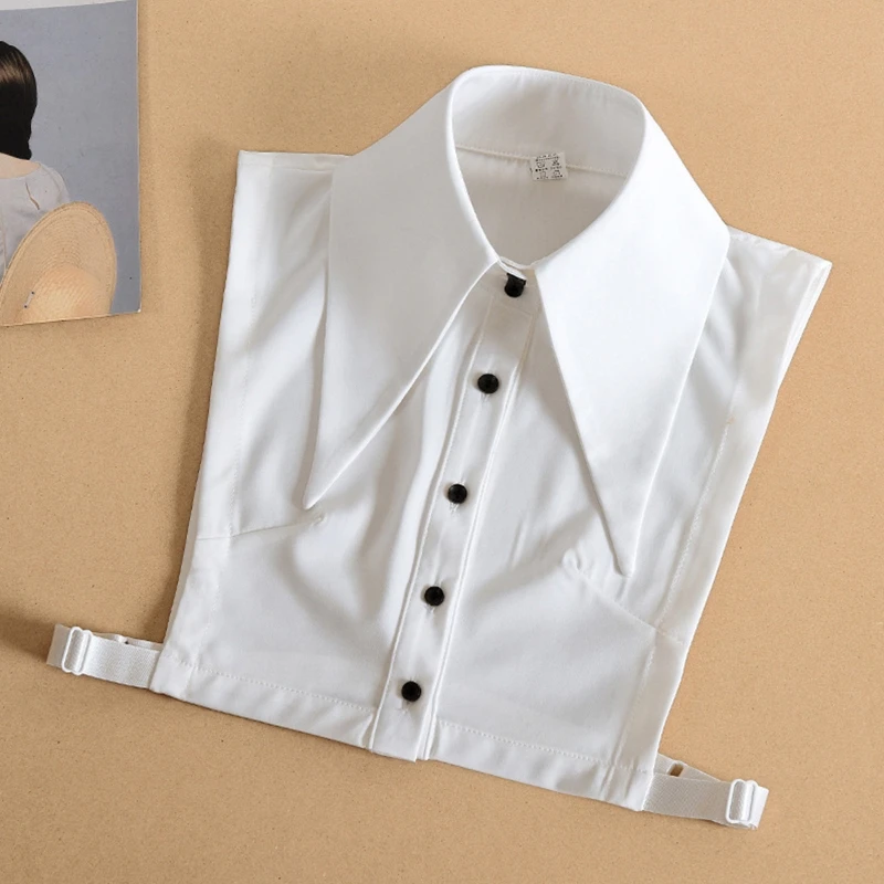 

Women Vintage Wide Lapel False Fake Collar Button Detachable Half Top Dickey