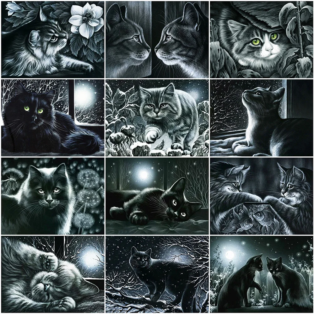 

Алмазная живопись 5D "сделай сам", черная кошка, полная фотокартина, наборы для вышивки крестиком, домашний декор, Новое поступление 2023