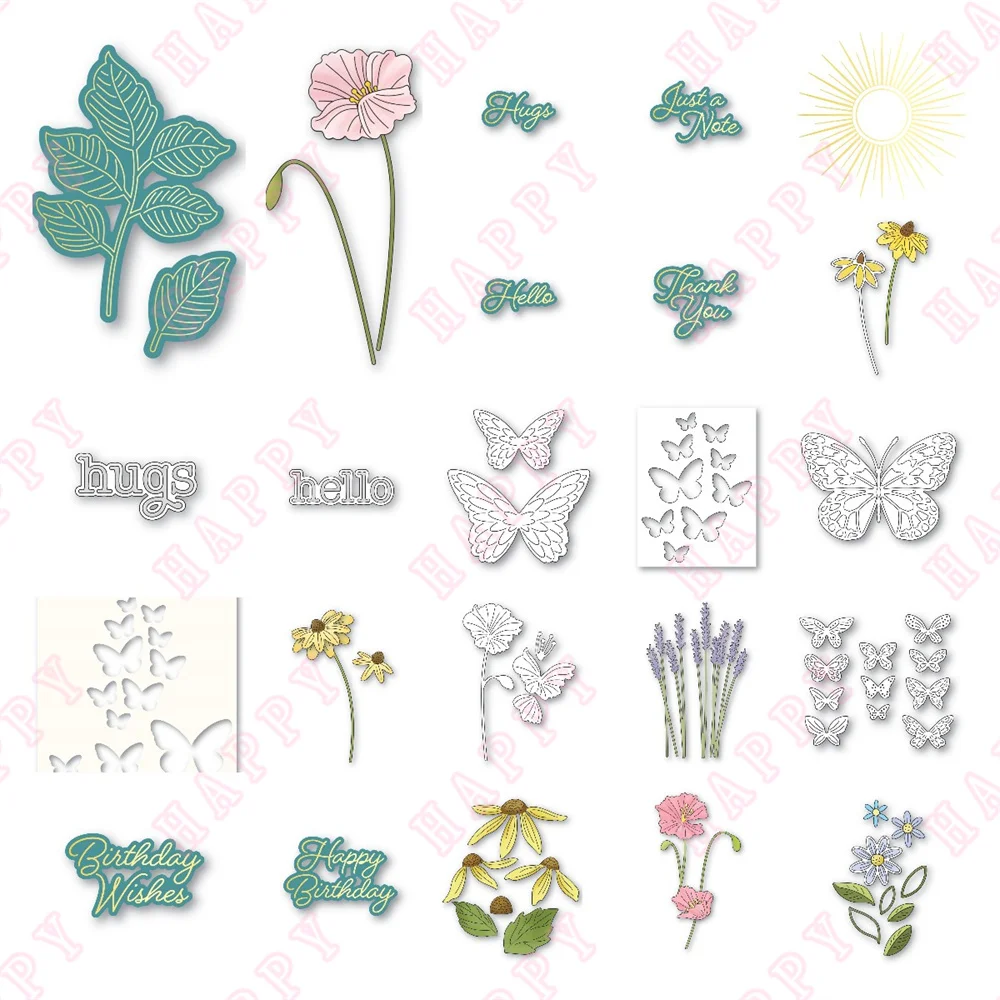 

Variety of Butterflies and Flowers and Plants Metal Cutting Dies Stencil Hot Foil Scrapbook Diy Embossing Greeting Card Handmade