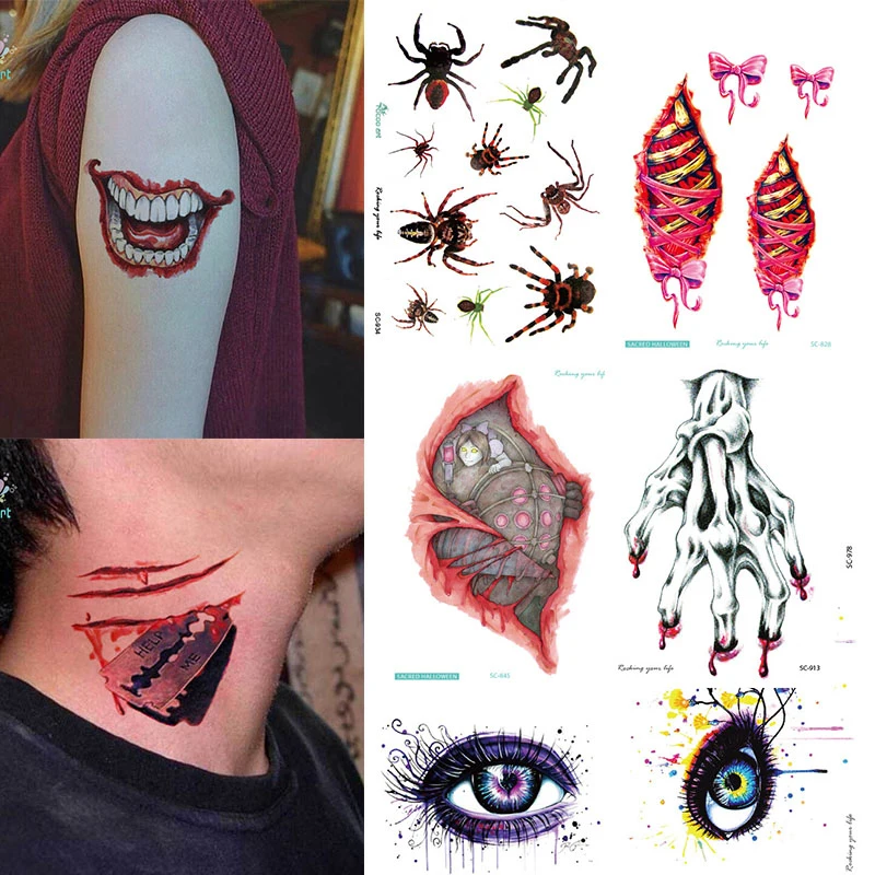 

1 Sheet Horror Halloween Tattoo Stickers Realistic Bloody Wound Scar Tattoo Sticker Halloween Masquerade Prank Makeup Props