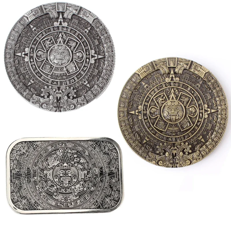 Пряжка пояса с календарем на солнечных батареях в ацтекском стиле