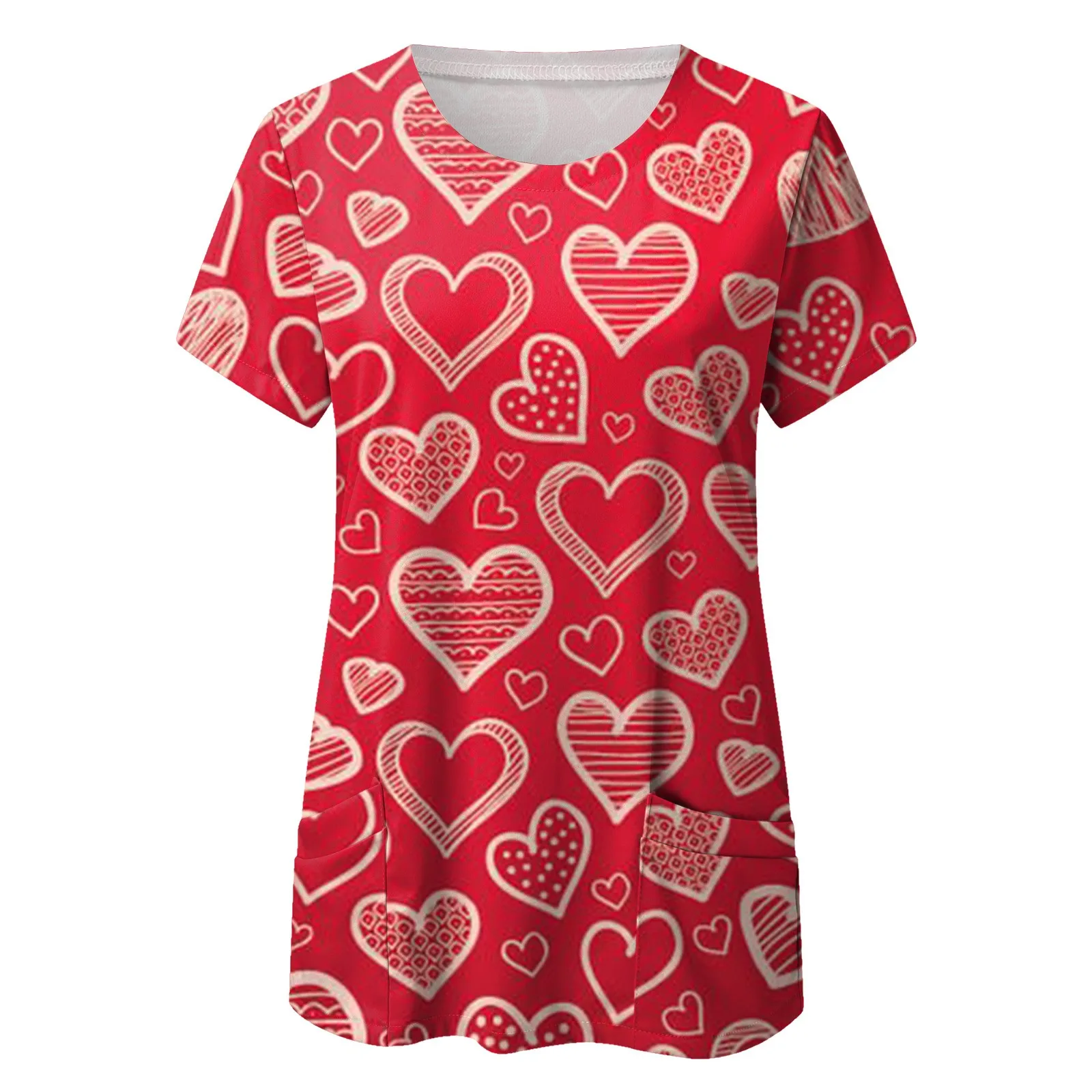 

2022 Red Scrubs Women Fashion Valentine's Day Nurse Uniform Print Short Sleeve O Neck Tops Working Uniform Mediacl Shirt Mujer