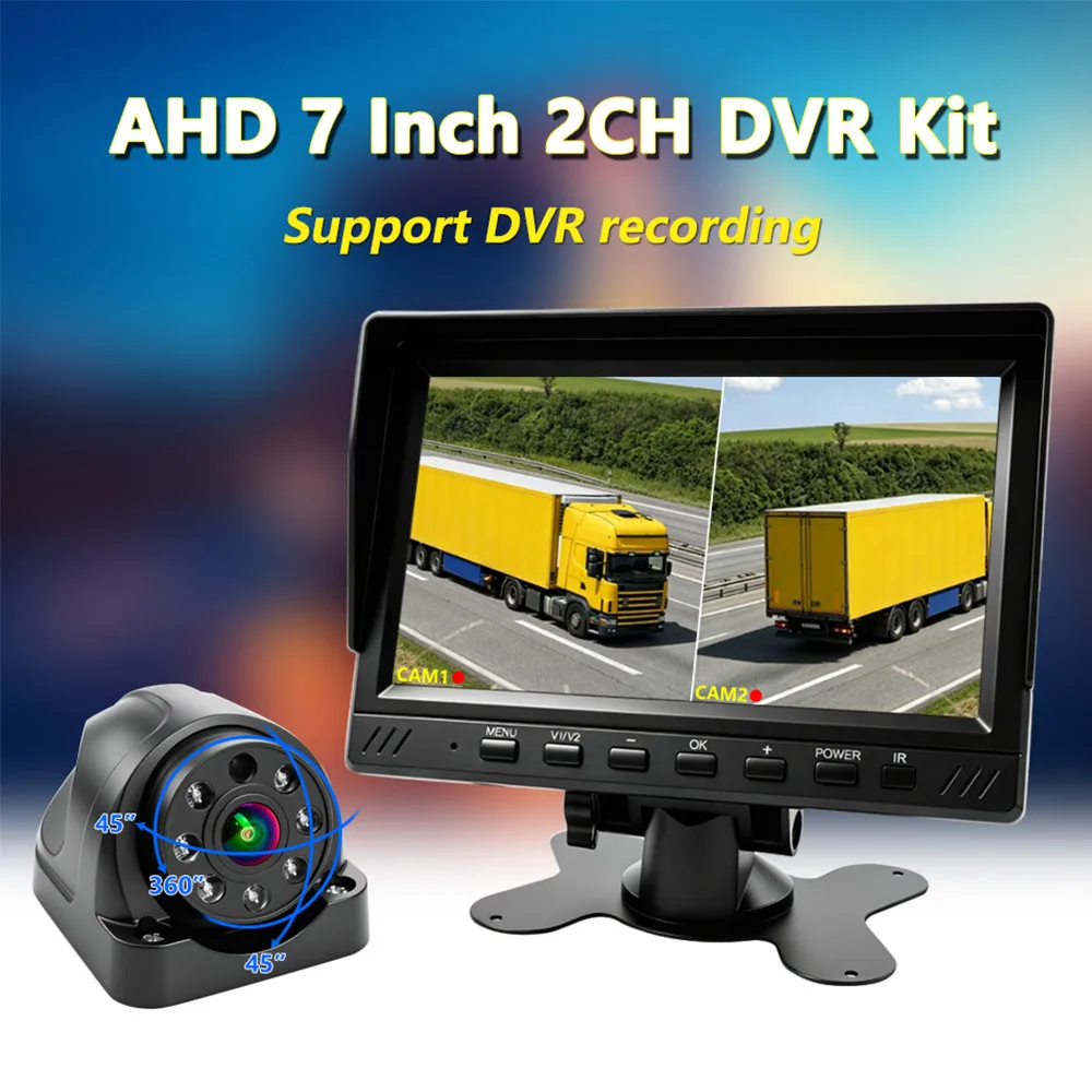 Фото AHD 1080P 7-дюймовый видеорегистратор с циклической записью, HD-монитор ночного видения, камера заднего вида с ИК-подсветкой 9-36В для автодомов, грузовиков, автобусов №2