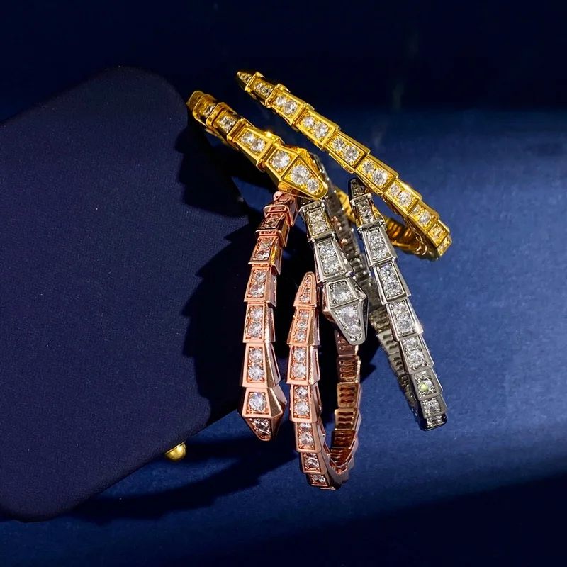 

Fashion Style Bracelet Settings Full Czech Zircon Plated Gold Color Snake Serpent Snakelike Elastic Women Lady Open Bangle