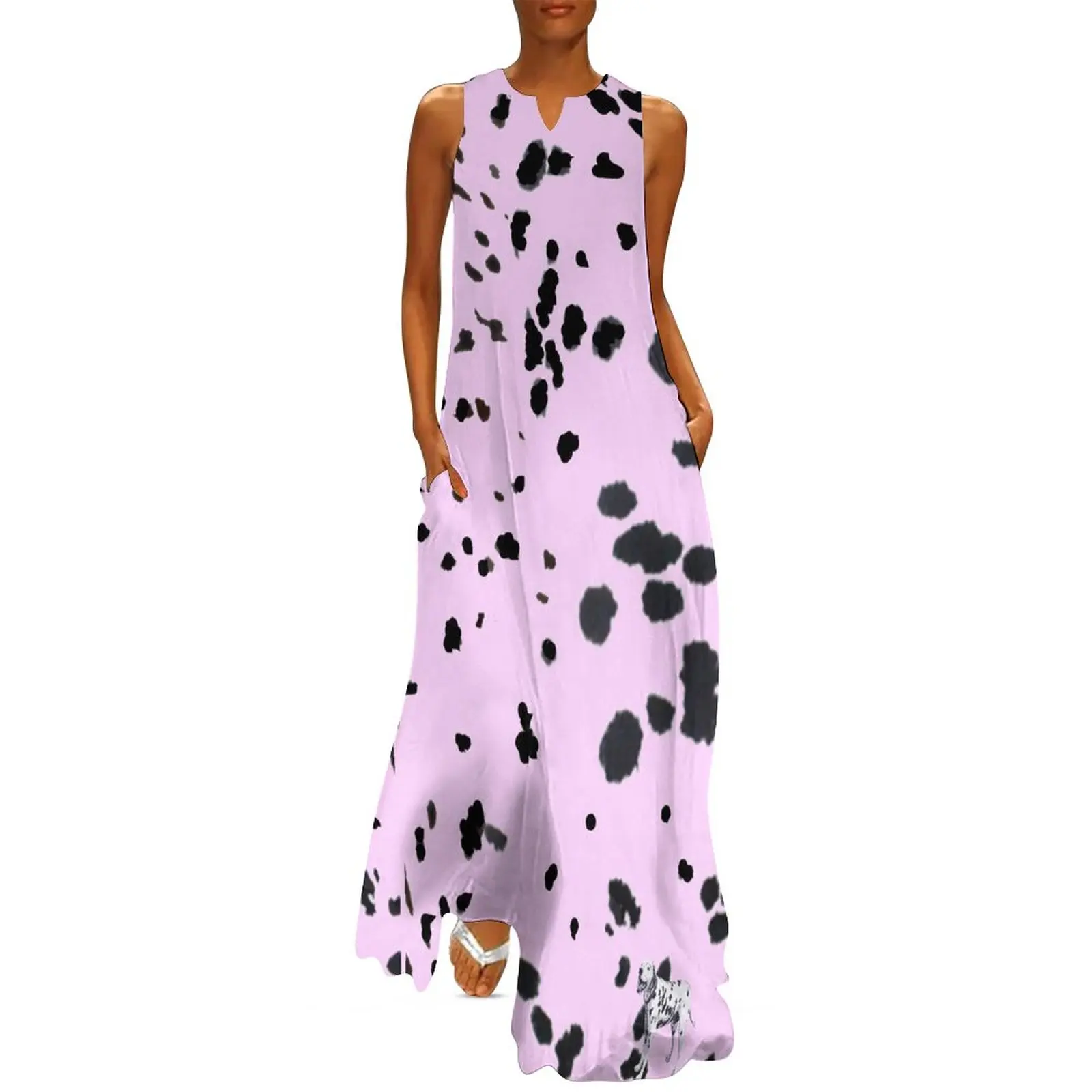 

Pink Dalmatian Print Dress Summer Polka Dots Aesthetic Casual Long Dresses Women Beach Maxi Dress Gift