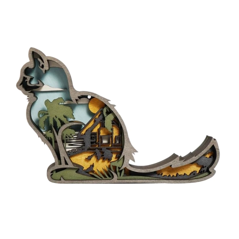 

Деревянные кошачьи украшения, деревянные полые креативные настольные украшения, Рождественский домашний декор