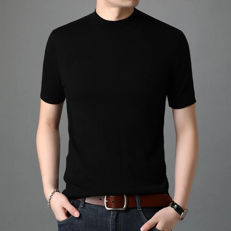 Мужские футболки из 100% натуральной овечьей шерсти кашемировый джемпер с