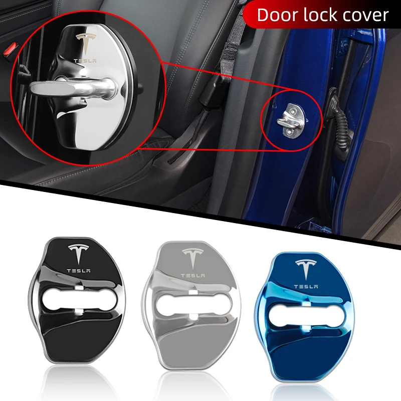

4 PCS Car Door Lock Covers Protect Buckle for Tesla Model 3Y Model X Stainless Steel Protective Shall Cases Accessories Sticker