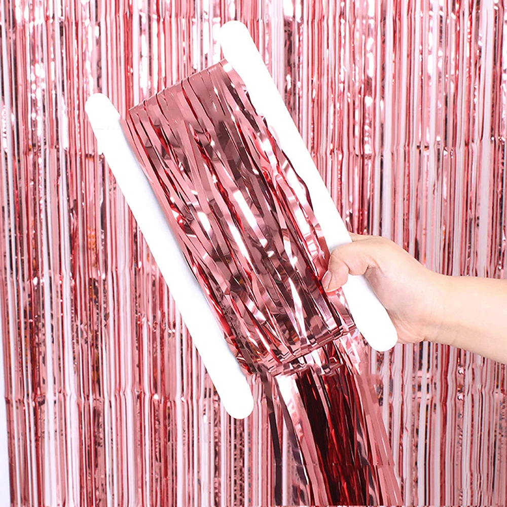 1X2M Rose Gold Fringe Curtain Wedding Party Backdrop Metallic Tinsel Foil Curtains Birthday Baby Shower Celebration Decoration