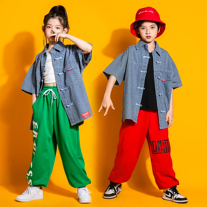 

Girl Boy HIP HOP Dance Costume Clothes Kids Concert Jeans Cardigan Shirt Top Streetwear Sweat Pants Jazz Danicng Clothing
