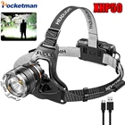 Мощный светодиодный налобный фонарь XHP50, масштабируемый налобный фонарь, водонепроницаемый налобный фонарь с USB-зарядкой, налобный фонарь с аккумулятором 18650