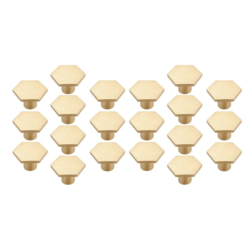 

20PCS Brass Cabinet Handles Gold Drawer Knob Hexagonal Knobs For Modern Kitchen Cupboard Bedroom Table(With Screws)