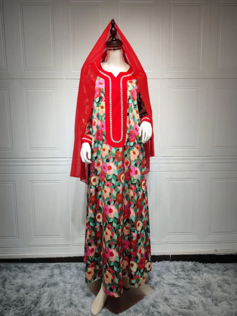 Eid Muslim Women Abaya Morocco Party Dress Musulman Ramadan Diamond Abayas Elegant Floral Print Dresses Prayer Robe Maxi Vestido