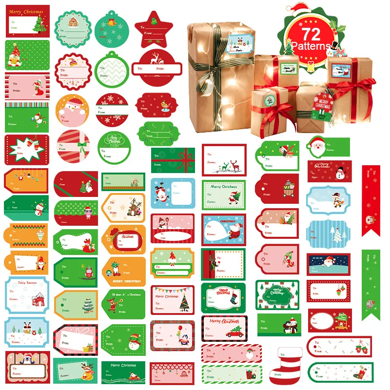 

4 Sheets-72pcs Christmas Gift Seal Stickers Self Adhesive Paper Label Xmas Gift Tag Stickers Santa Snowmen Deer Presents Decals