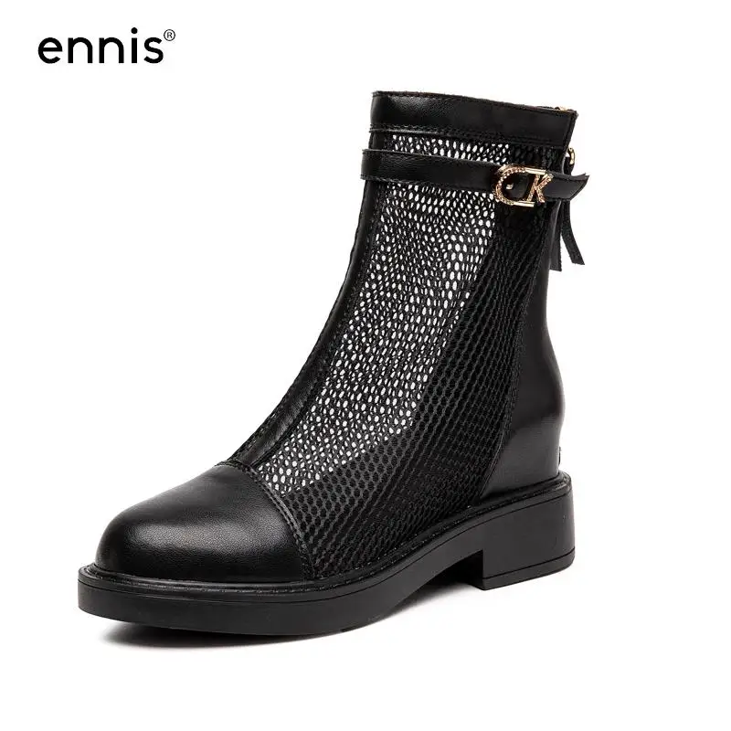 

ENNIS Designer Summer Boots Women Lace Up Ankle Boots Martin Shoes Hollow Mesh Casual Shoes Breathable Zip Buckle Shoes New E283