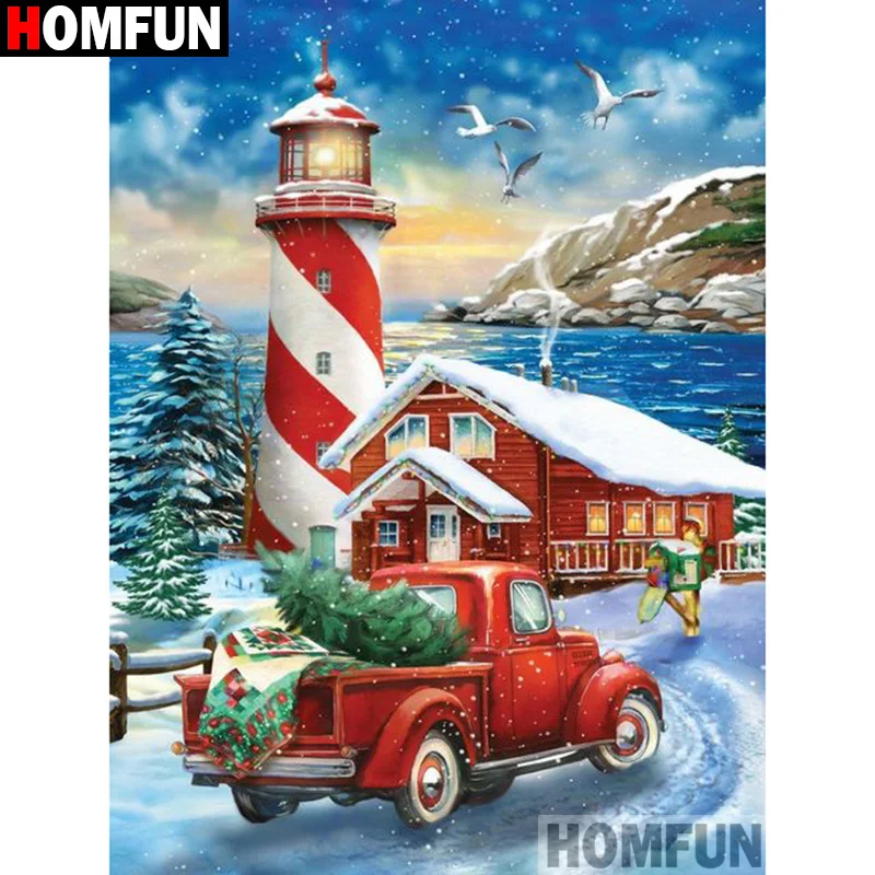 

Алмазная живопись HOMFUN, вышивка крестиком «пейзажи, автомобильные дома», полноразмерная, круглая, для творчества, 5d алмазная вышивка