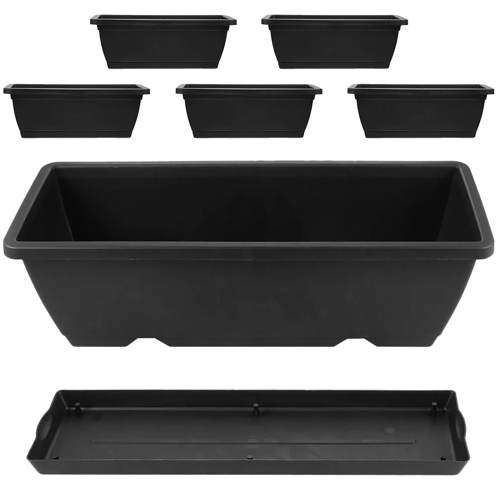 

6 Pcs Plastic Flower Pots Outdoors Square Window Boxes Planters Frame 43x19x15cm Rectangular Plants Black Indoor Rectangle