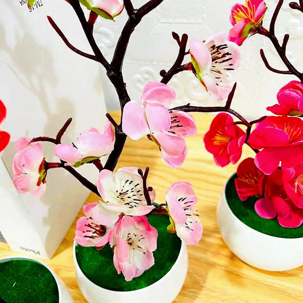 

Blossom Decor Bonsai Simulation UV Resistant Artificial Pot Plant Home Office Plum Lifelike Fake Flowers Office Table Potted