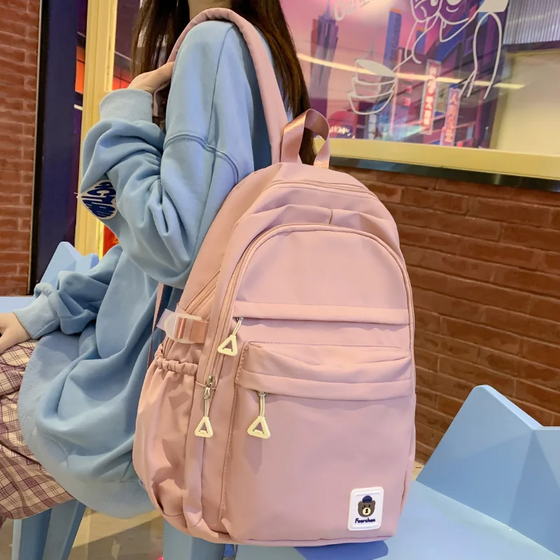 

Fashionable Female Student Large Capacity Solid Color Backpack For School Teenagers Girl Schoolbag High Texture Nylon Travel Bag