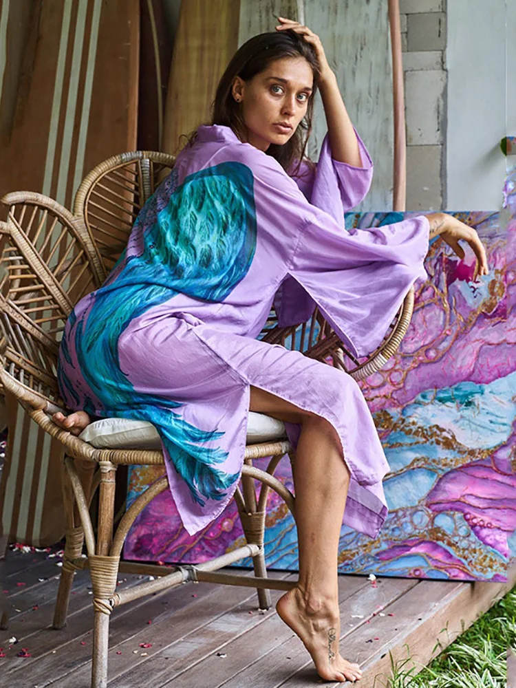 Женская шифоновая Пляжная накидка в богемном стиле с большими рукавами | одежда