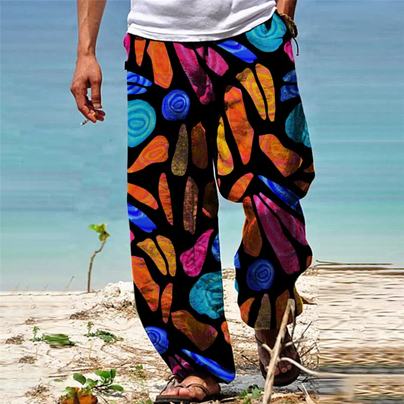 

2023 Men's Spring/Summer New British Port Style Printed Vintage Style Beach Beach Comfortable Breathable Loose Trendy Wide Leg P
