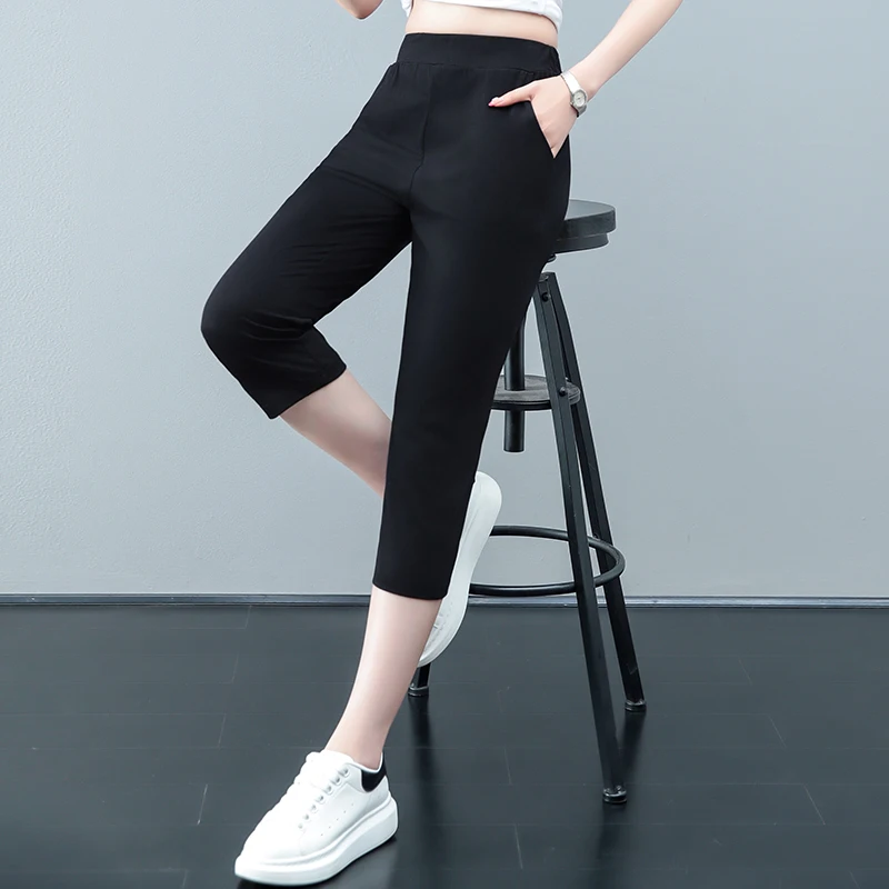 Новинка лета 2023 корейские модные тонкие женские хлопковые брюки в 7 точек