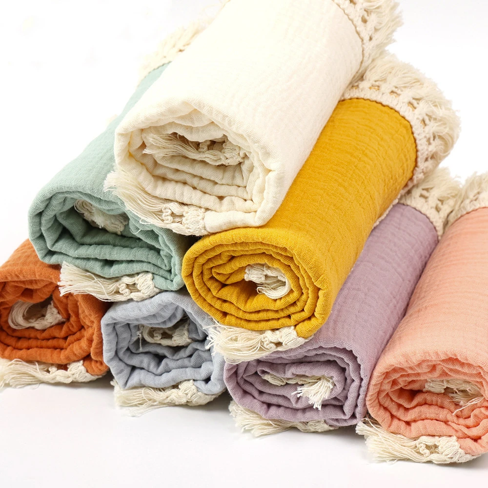 

Baby Born Blanket Cotton Swaddle Blankets Baby Tassel Receiving Blanket New Born Soft Swaddle Wrap Summer Infant Quilt Cover