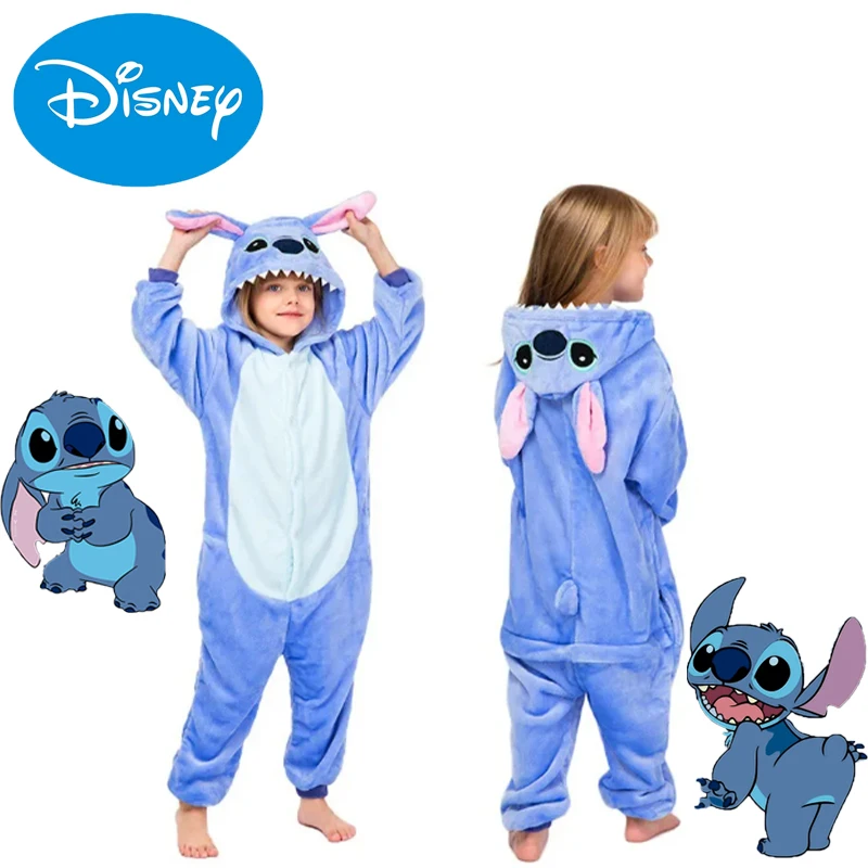 

Disney Lilo & Stitch One-Piece Pajamas Children Cartoon Stitch Plush Onesies Winter Warm Clothes for Boys Girls Christmas Gift