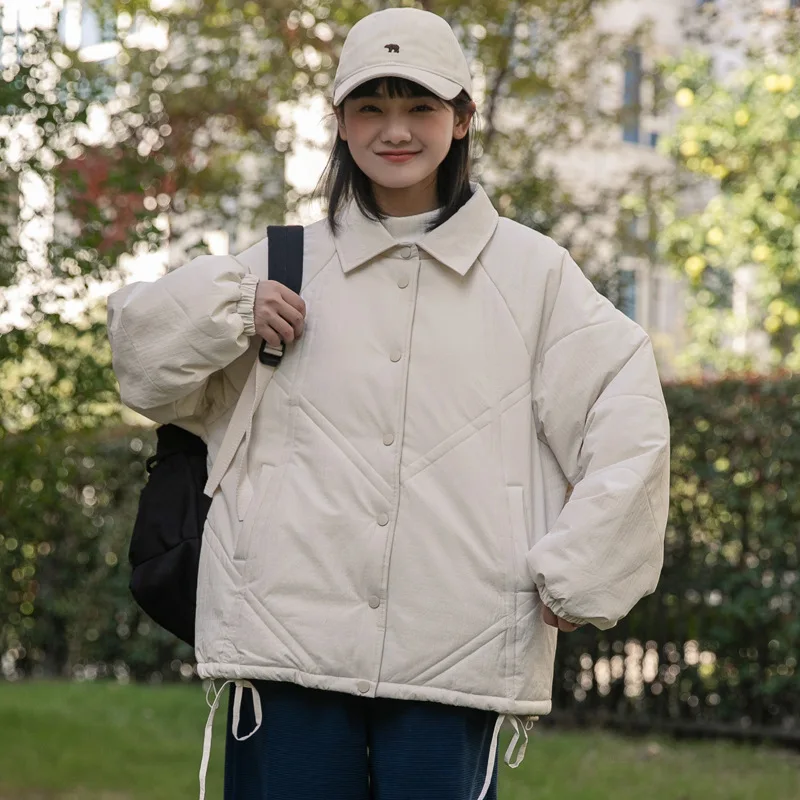 Plaid Square Collar Down Cotton Jacket Female 2022 Winter New Design Sense Hem Drawstring Cotton Jacket