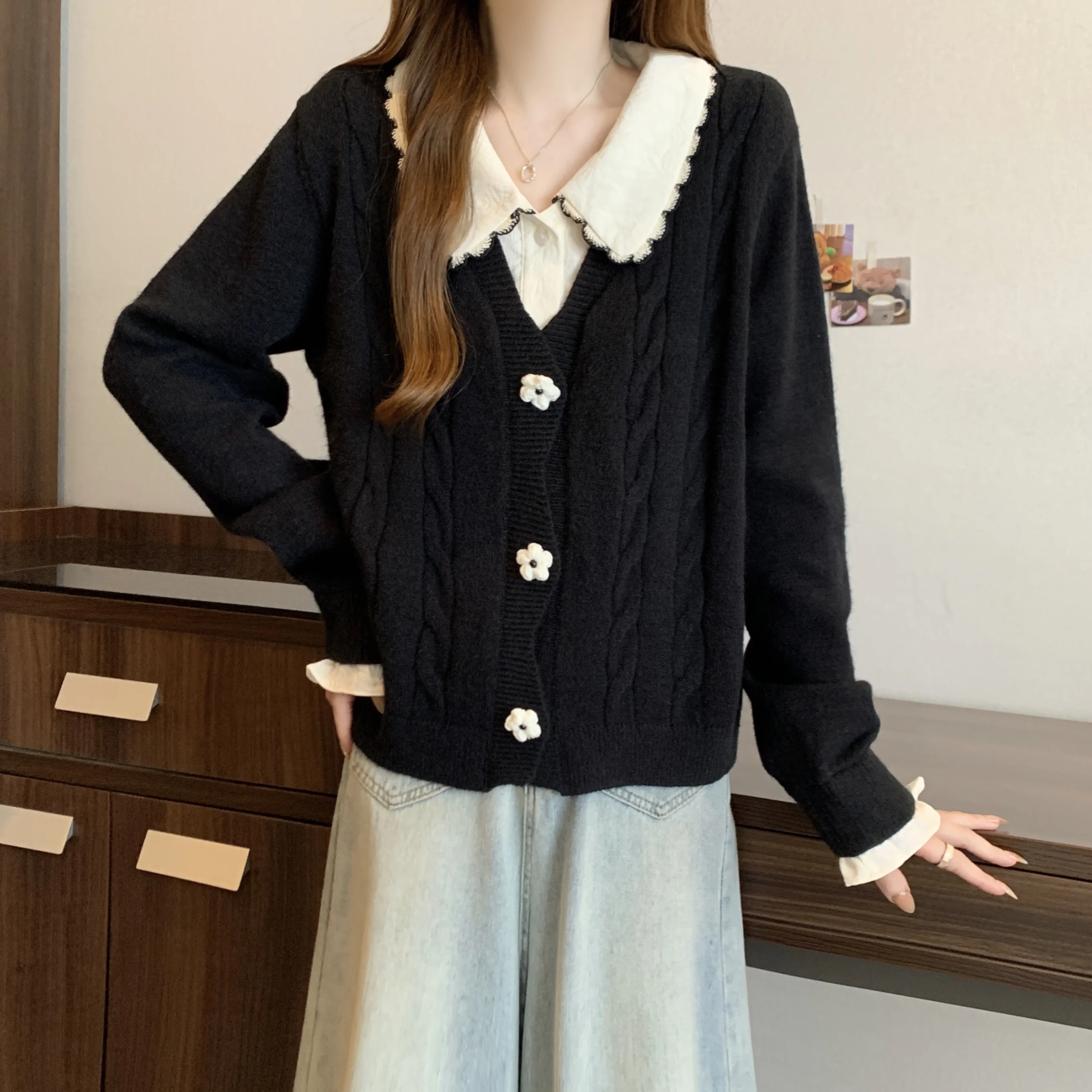 Вязаный кардиган больших размеров из двух частей с длинными рукавами верхняя