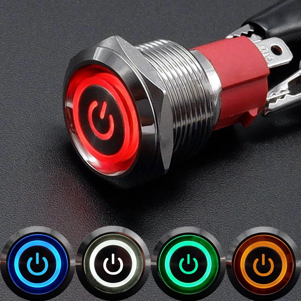 

19mm 10A High Current Metal Push Button Switch Waterproof LED Light PC Power Switch Car Engine Power Switch 5v 12v 24v 110v 220v